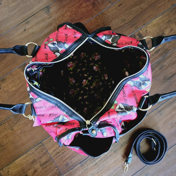 Betsey Johnson French Bulldog Weekender Duffel Travel Zip Carry-on Nylon Bag - Picture 11 of 15